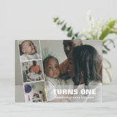Eerste verjaardag 4 Fotocollage geboorteaankondigi Feestdagenkaart (Staand voorkant)