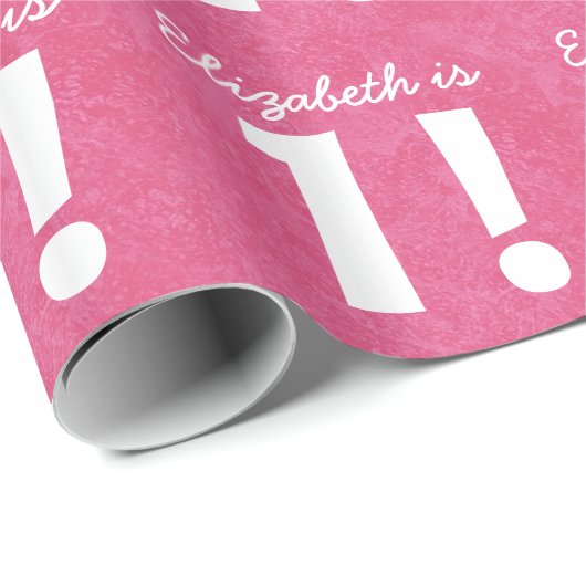 Eerste verjaardag Aangepaste naam Roze en Wit voor Cadeaupapier (Rol Hoek)