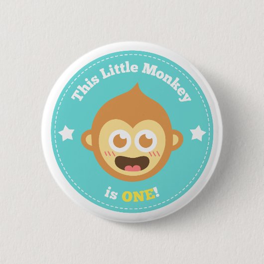 Eerste verjaardag, Aapje is Eén Ronde Button 5,7 Cm (Voorkant)