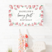 Eerste verjaardag aardbei 1e bes zoete achtergrond spandoek (Insitu)