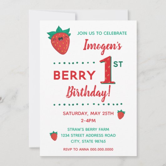 Eerste verjaardag aardbei kaart (Voorkant)