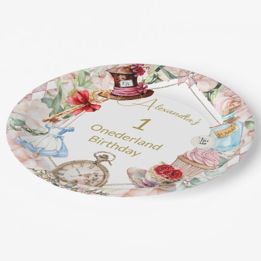 Eerste verjaardag Alice in Wonderland Kind Leeftij Papieren Bordje (Gekanteld)