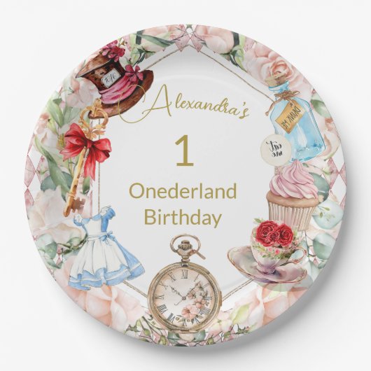Eerste verjaardag Alice in Wonderland Kind Leeftij Papieren Bordje (Voorkant)