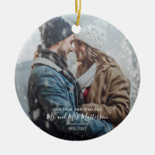 Eerste verjaardag als meneer en mevrouw Kerstmis f Keramisch Ornament