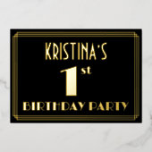 Eerste verjaardag: Art Deco Kijk "1", met naam Folie Uitnodiging (Voorkant)