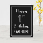 Eerste verjaardag: Art Deco Style # 1 & Custom Nam Kaart (Gele Bloem)