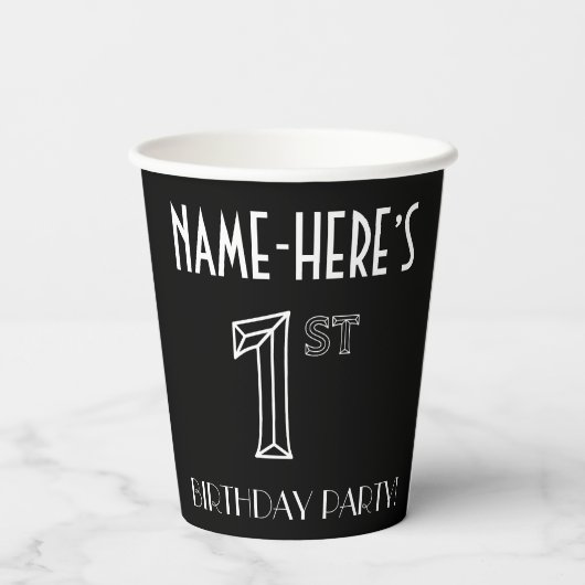 Eerste verjaardag: Art Deco Style + aangepaste naa Papieren Bekers (Achterkant)