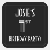 Eerste verjaardag: Art Deco Style & Custom Name Vierkante Sticker (Voorkant)