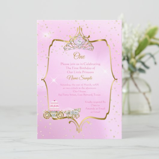 Eerste verjaardag Assepoester Pink Carriage Cake Kaart (Staand voorkant)