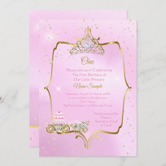 Eerste verjaardag Assepoester Pink Carriage Cake Kaart (Voorkant / Achterkant)