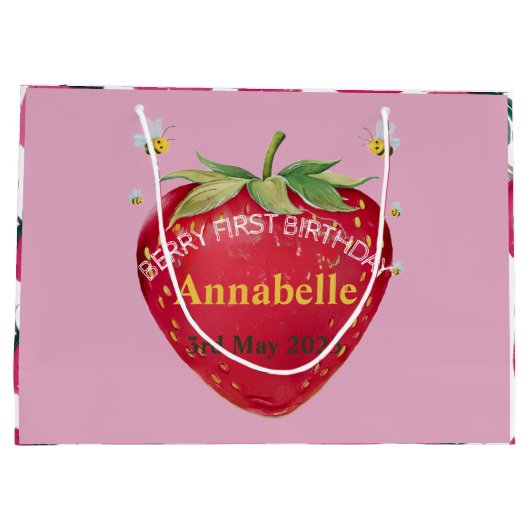 Eerste verjaardag Baby 1e aardbei Schattige Groot Cadeauzakje (Achterkant)