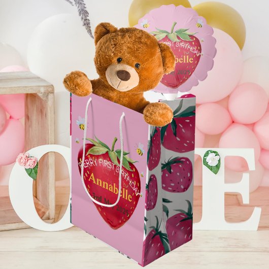 Eerste verjaardag Baby 1e aardbei Schattige Medium Cadeauzakje