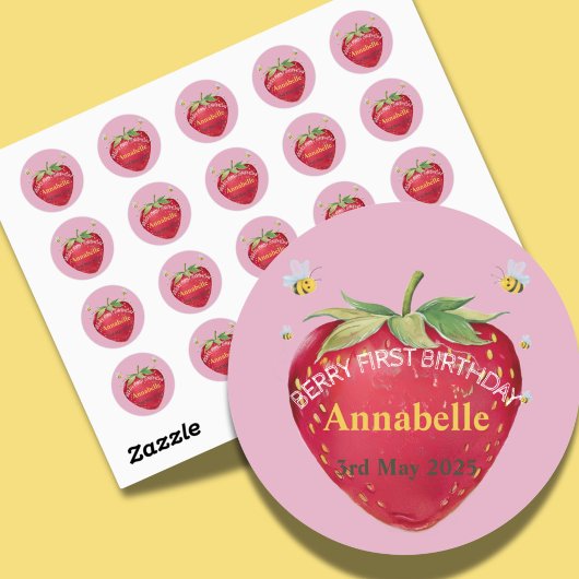 Eerste verjaardag Baby 1e aardbei Schattige Ronde Sticker