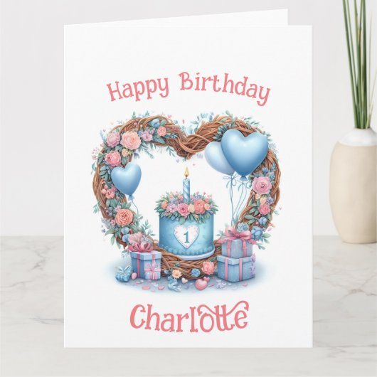 Eerste verjaardag baby - Bloemenkrans 1 - Kaart (Voorkant)