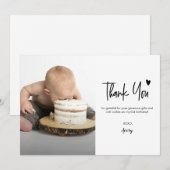 Eerste verjaardag Baby Foto Moderne hart Script Bedankkaart (Voorkant / Achterkant)