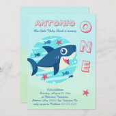 Eerste verjaardag baby haai onder het zee blauw kaart (Voorkant / Achterkant)
