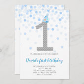 Eerste verjaardag baby jongen blauwe confetti jong kaart (Voorkant / Achterkant)