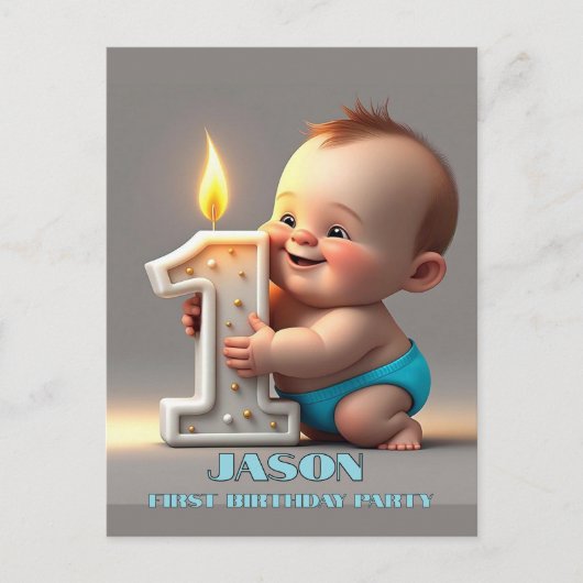 " EERSTE VERJAARDAG BABY JONGEN " BRIEFKAART (Voorkant)