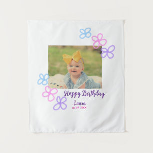 Eerste verjaardag baby kids naam datum toevoegen f wandkleed