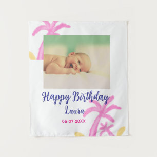 Eerste verjaardag baby kids naam datum toevoegen f wandkleed