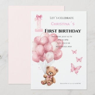 Eerste verjaardag baby meisje kaart