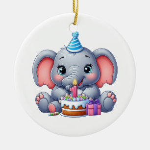 Eerste verjaardag babyolifant keramisch ornament