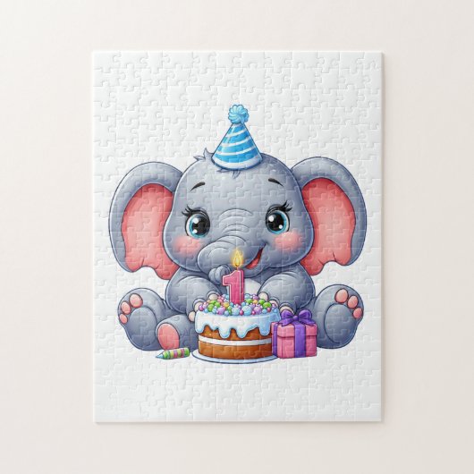 Eerste verjaardag babyolifant legpuzzel (Verticaal)