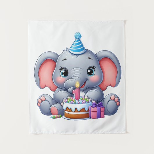 Eerste verjaardag babyolifant wandkleed (Voorkant)