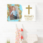 Eerste verjaardag Baptisme 1e goudballon Foto Spandoek (Insitu)