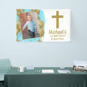 Eerste verjaardag Baptisme 1e goudballon Foto Spandoek (Beurs)