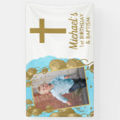 Eerste verjaardag Baptisme 1e goudballon Foto Spandoek (Verticaal)