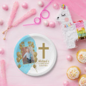 Eerste verjaardag Baptisme Gold Balloons Foto Papieren Bordje (Feest)