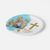 Eerste verjaardag Baptisme Gold Balloons Foto Papieren Bordje (Gekanteld)