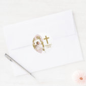 Eerste verjaardag Baptisme Pink Gold Balloons Foto Ronde Sticker (Envelop)