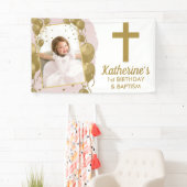 Eerste verjaardag Baptisme Pink Gold Balloons Foto Spandoek (Insitu)