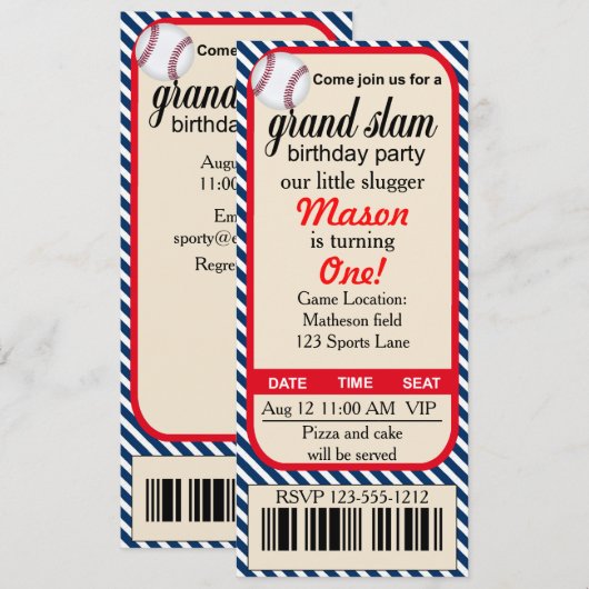 Eerste verjaardag Baseball Party uitnodiging (Voorkant / Achterkant)