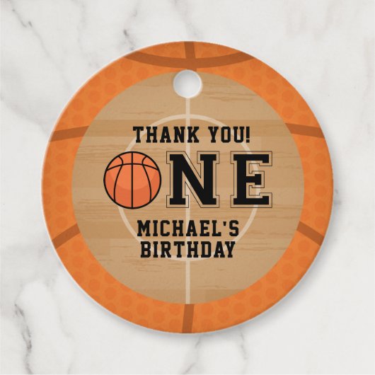 Eerste verjaardag, basketbal bedankjes labels (Voorkant)