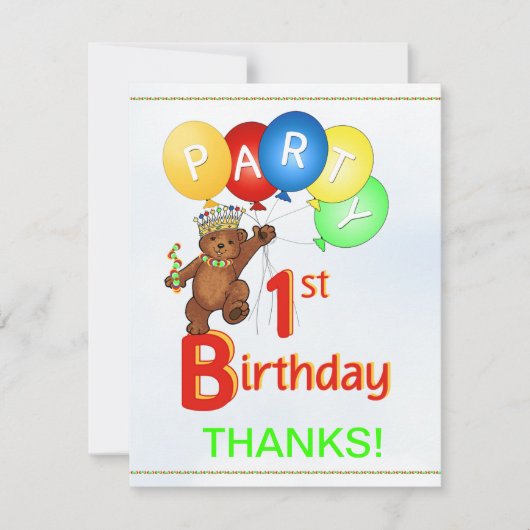 Eerste verjaardag BearHartelijk dank Kaart (Voorkant)