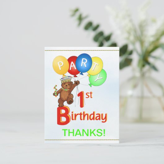 Eerste verjaardag BearHartelijk dank Kaart (Staand voorkant)