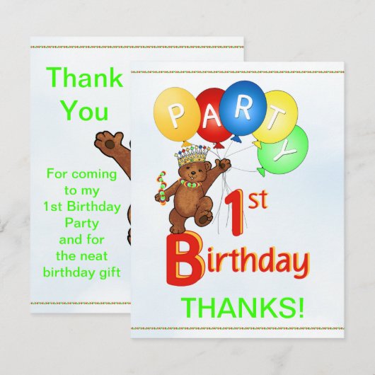 Eerste verjaardag BearHartelijk dank Kaart (Voorkant / Achterkant)