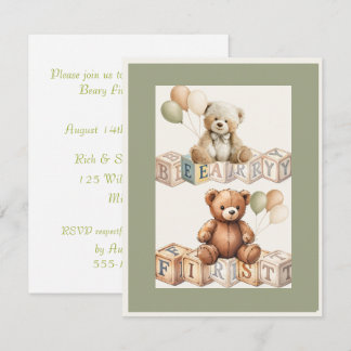 Eerste verjaardag Beary DIGITALE DOWNLOAD Uitnodig Kaart