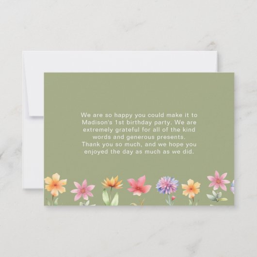 Eerste verjaardag bedankkaart voor fee Veel dank f (Achterkant)