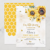 Eerste Verjaardag Bee Zonnebloem Kaart (Voorkant / Achterkant)