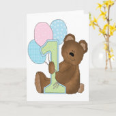 Eerste verjaardag Beer en ballonnen Kaart (Gele Bloem)