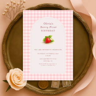 Eerste verjaardag Berry First Strawberry Gingham Kaart