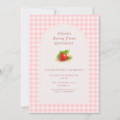 Eerste verjaardag Berry First Strawberry Gingham Kaart (Voorkant)