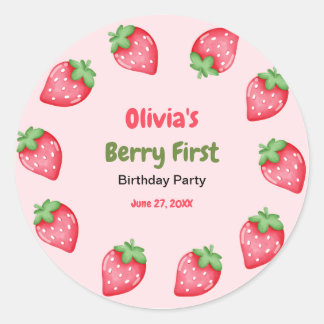 Eerste verjaardag bessen aardbei 1e verjaardag ronde sticker