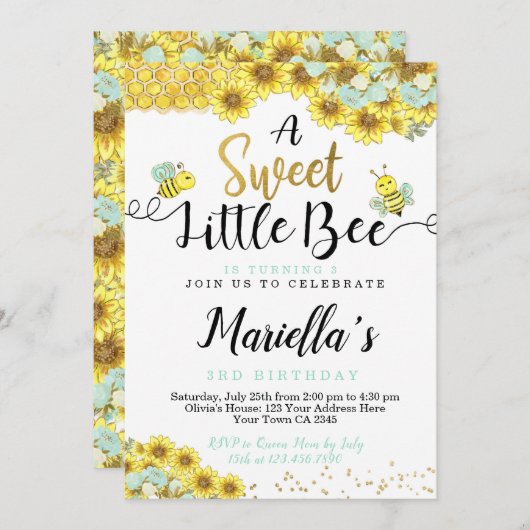 Eerste verjaardag bijen kaart (Voorkant / Achterkant)