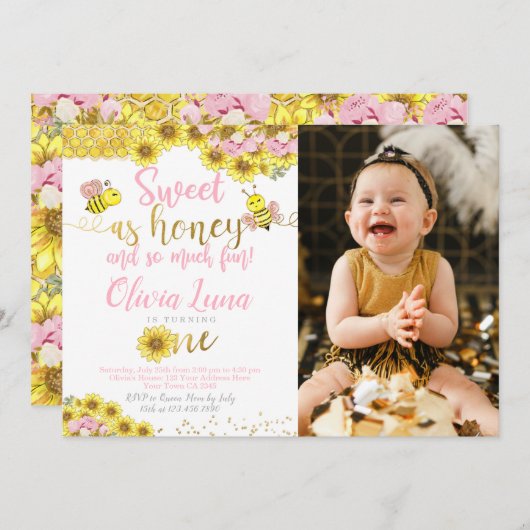 Eerste verjaardag bijen kaart (Voorkant / Achterkant)