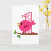 Eerste verjaardag Birdie Kaart (Gele Bloem)